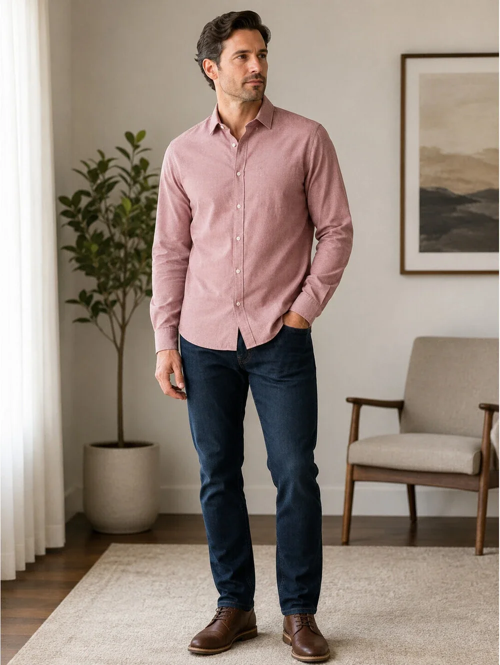 Banana Republic Non-Iron Dress Shirt Mens M Pink Slim Fit Cotton Business Casual